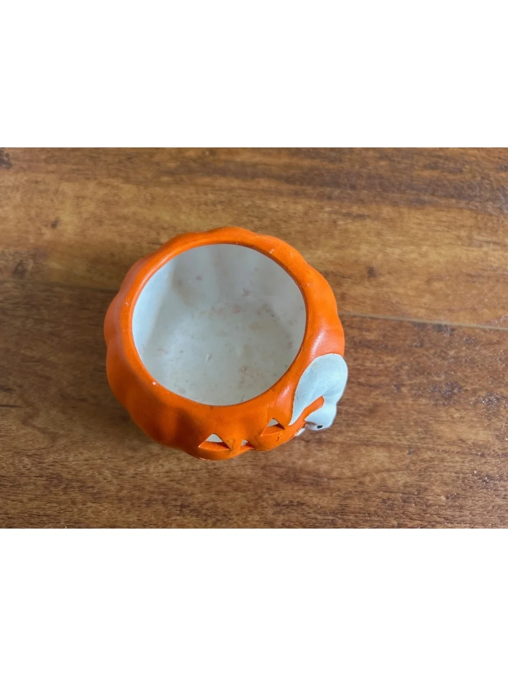 Vintage Halloween Pumpkin and Ghost Ceramic Candle Holder